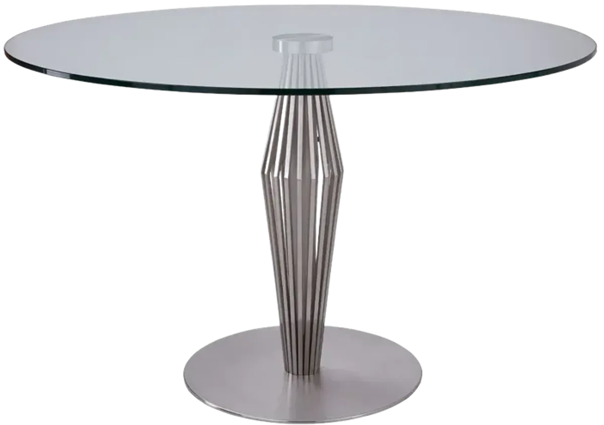 Lindsey Contemporary Dining Table in Brushed Stainless Steel Finish and Clear Glass top