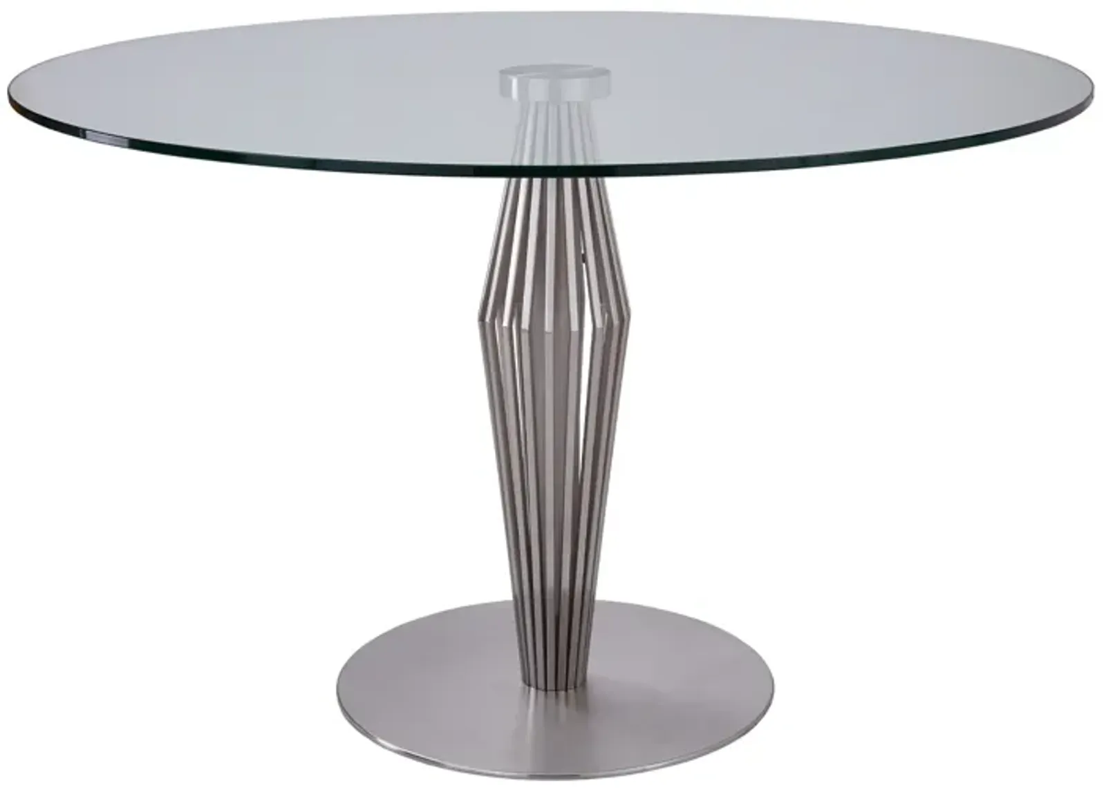 Lindsey Contemporary Dining Table in Brushed Stainless Steel Finish and Clear Glass top