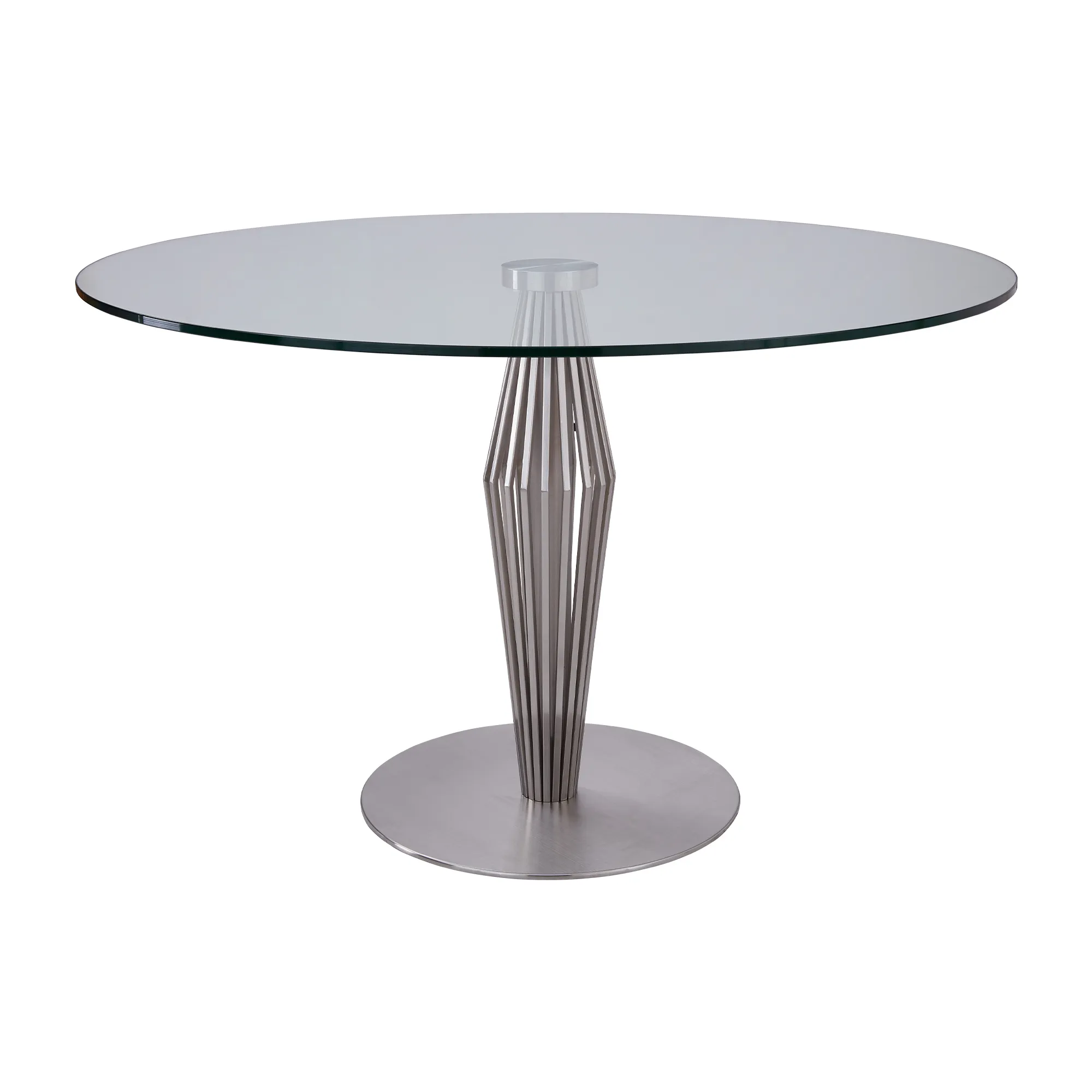 Lindsey Contemporary Dining Table in Brushed Stainless Steel Finish and Clear Glass top