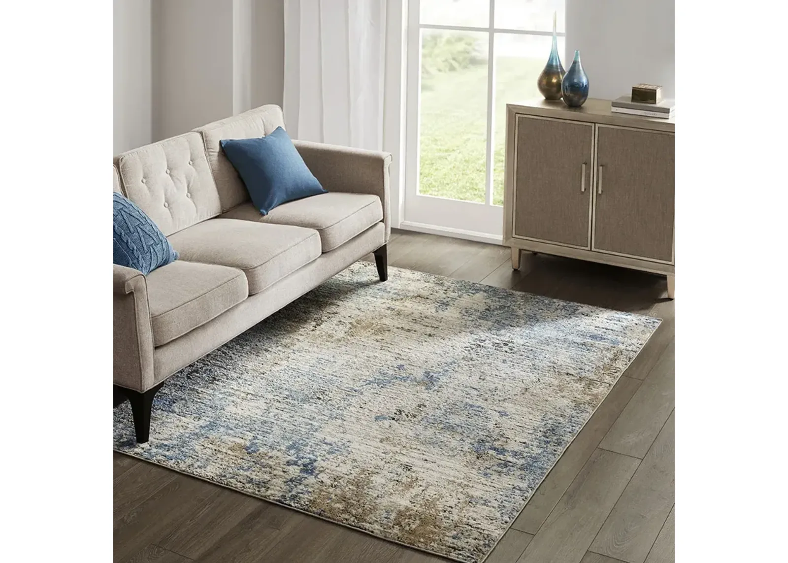 Madison Park Newport  Cream/Blue Abstract Area Rug