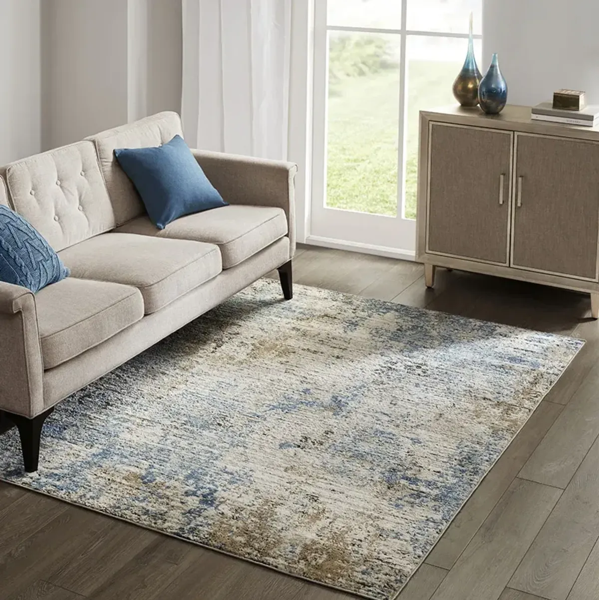 Madison Park Newport  Cream/Blue Abstract Area Rug