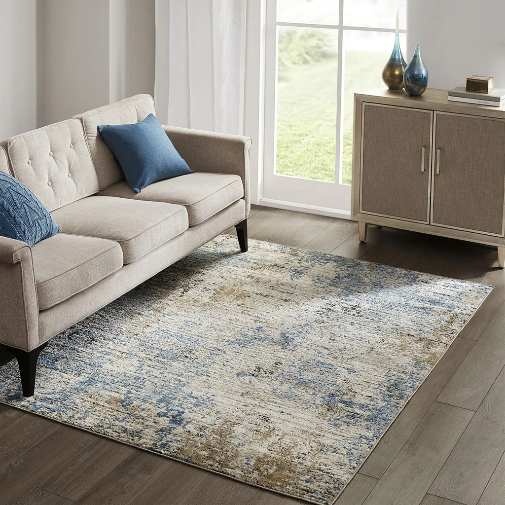 Madison Park Newport  Cream/Blue Abstract Area Rug