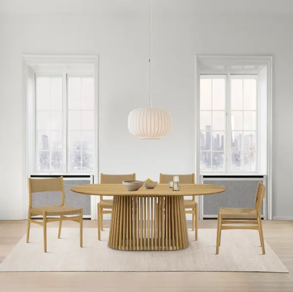 Pasadena Erie 5 Piece Oval Dining Set in Natural Oak Finish with Paper Cord Chairs