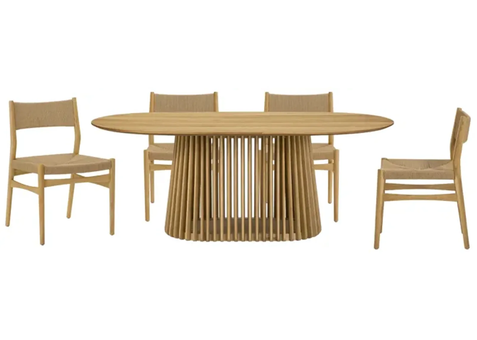 Pasadena Erie 5 Piece Oval Dining Set in Natural Oak Finish with Paper Cord Chairs