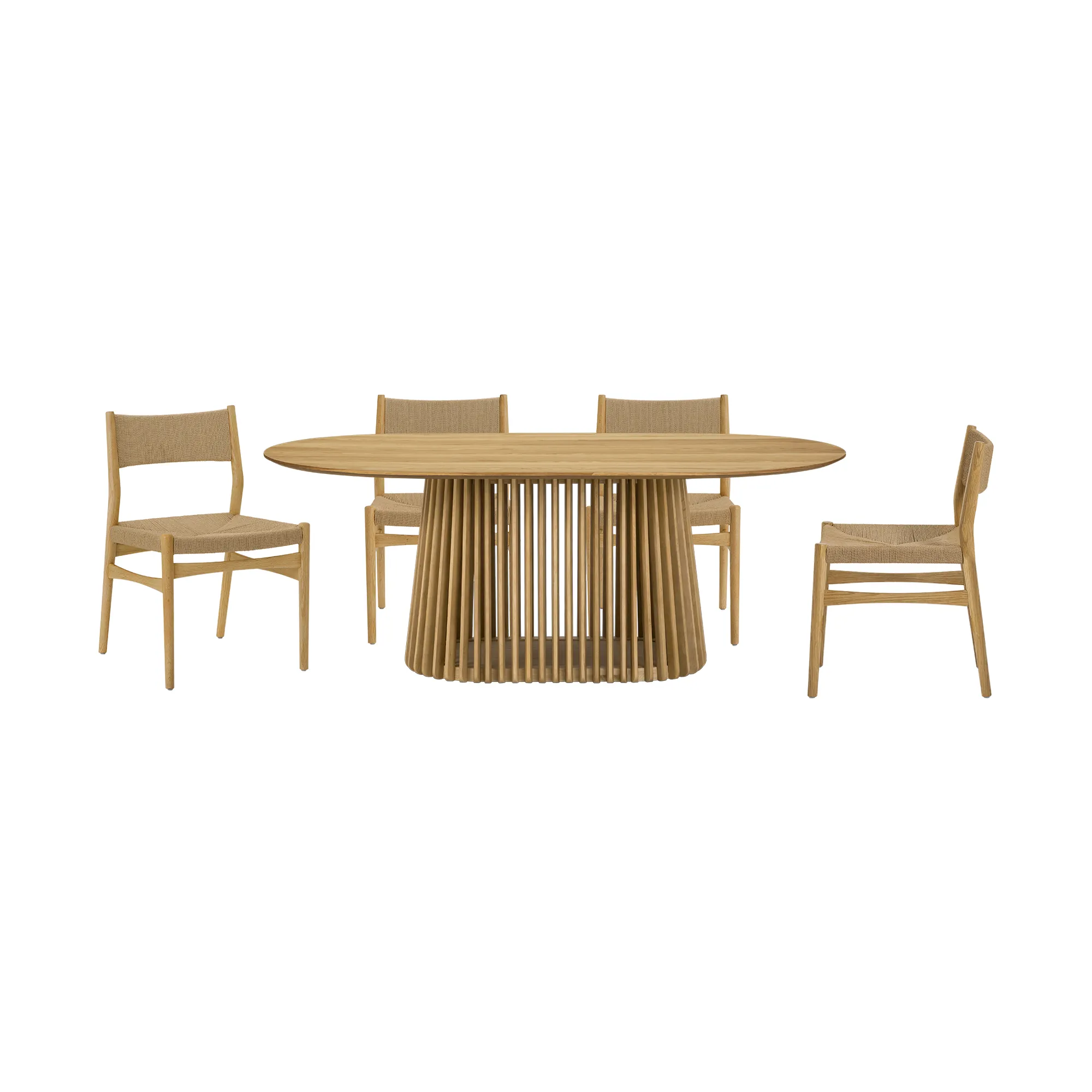 Pasadena Erie 5 Piece Oval Dining Set in Natural Oak Finish with Paper Cord Chairs