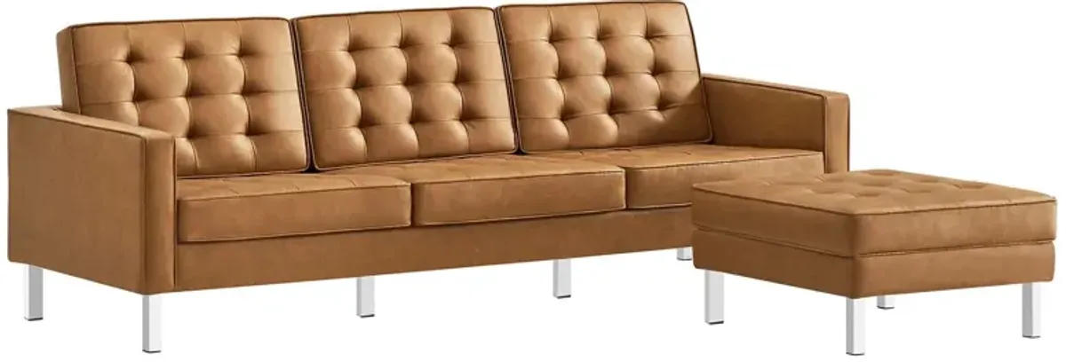 Loft Tufted Vegan Leather Sofa and Ottoman Set