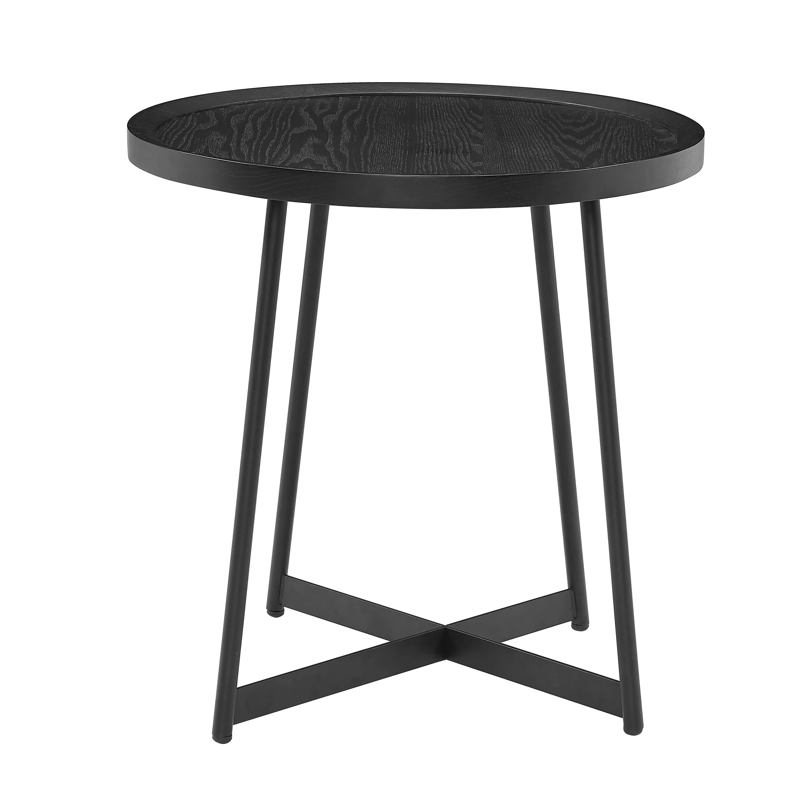 Niklaus 22" Round Side Table in Black Ash Wood and Black Base