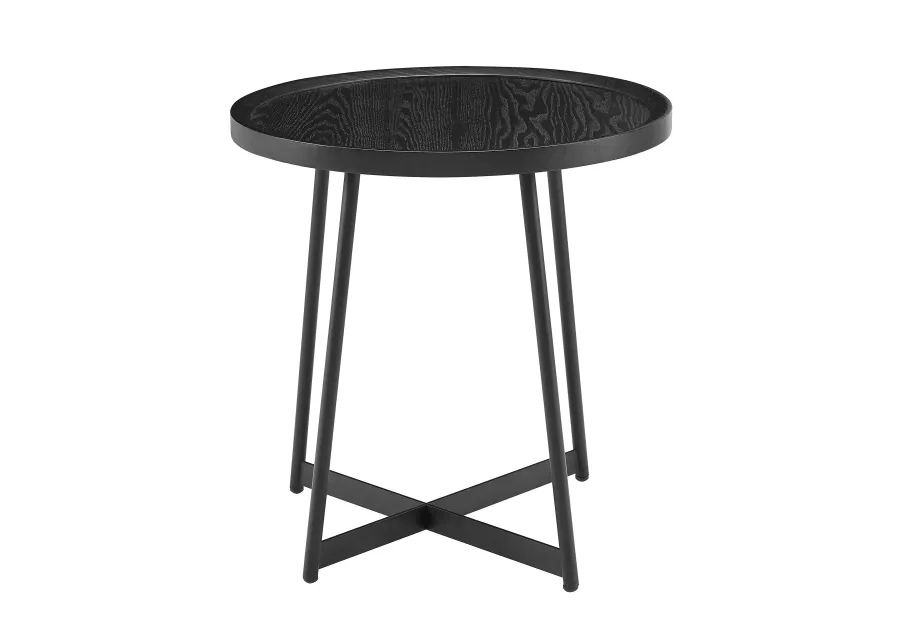 Niklaus 22" Round Side Table in Black Ash Wood and Black Base