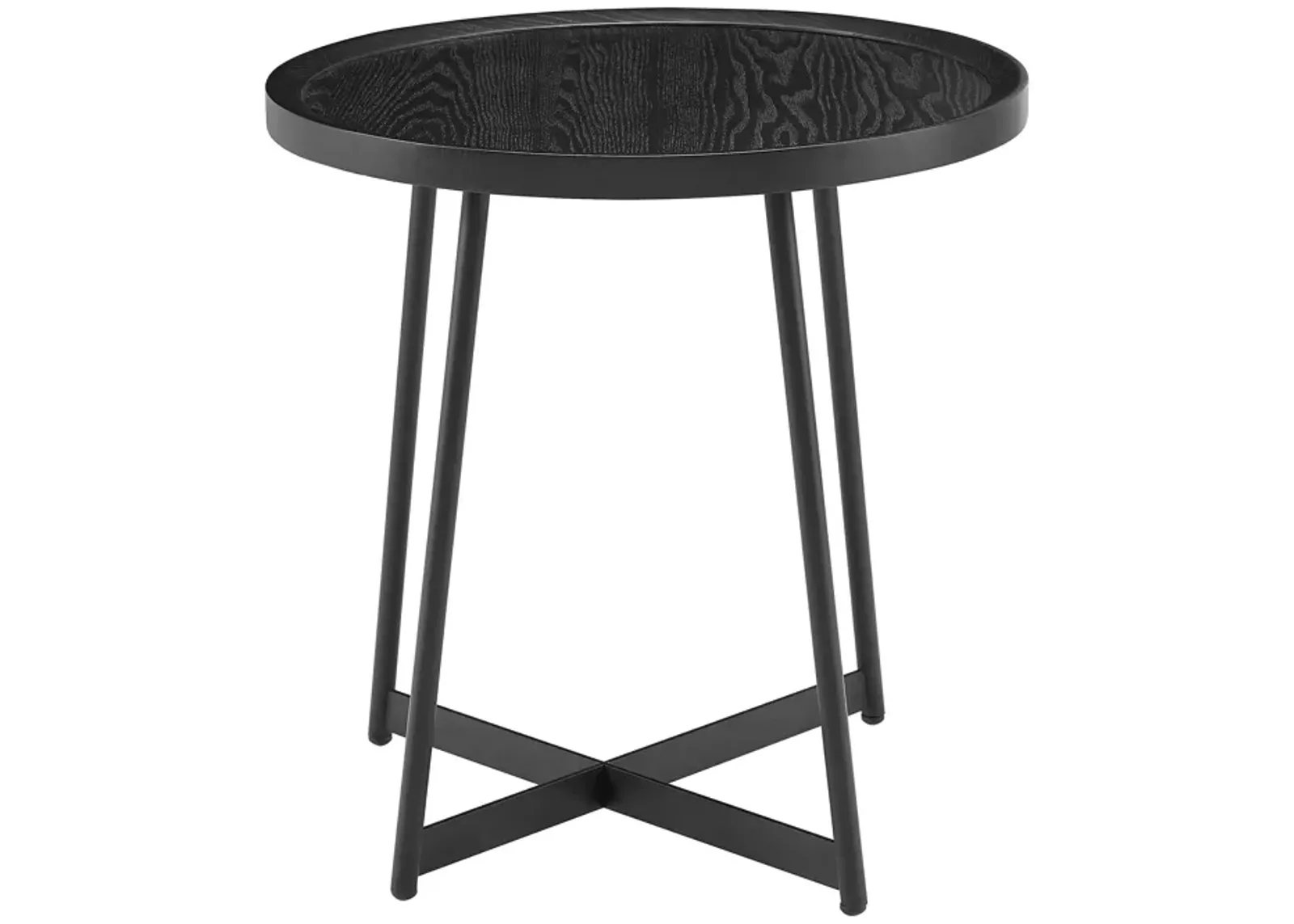 Niklaus 22" Round Side Table in Black Ash Wood and Black Base