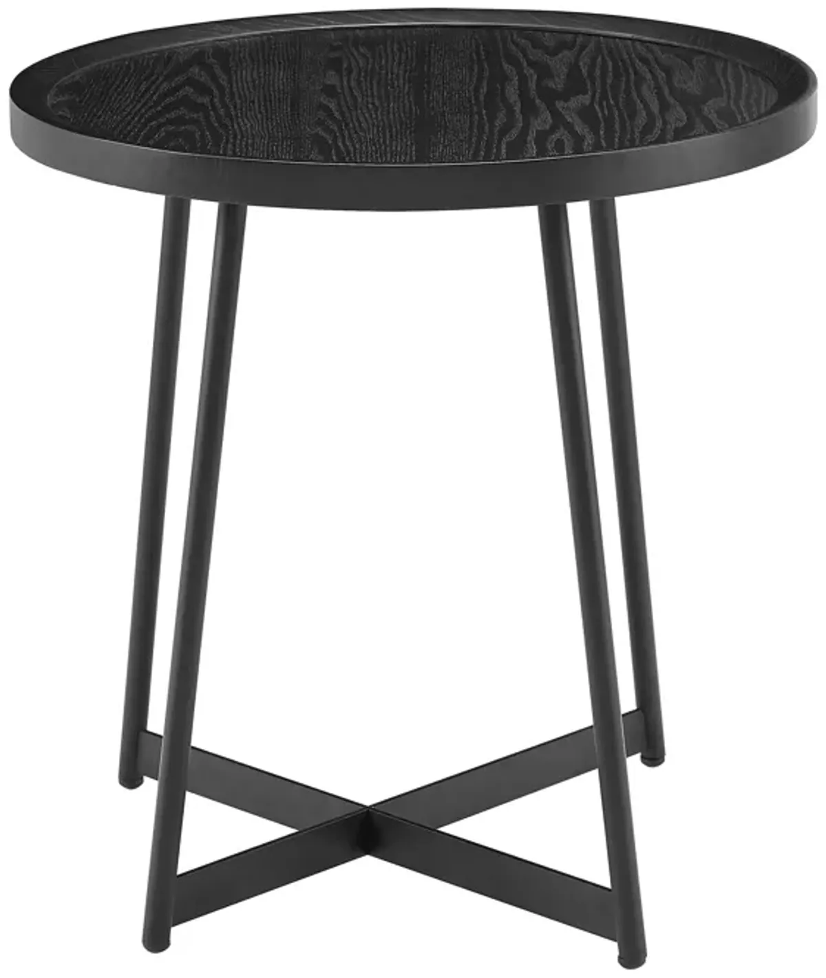 Niklaus 22" Round Side Table in Black Ash Wood and Black Base