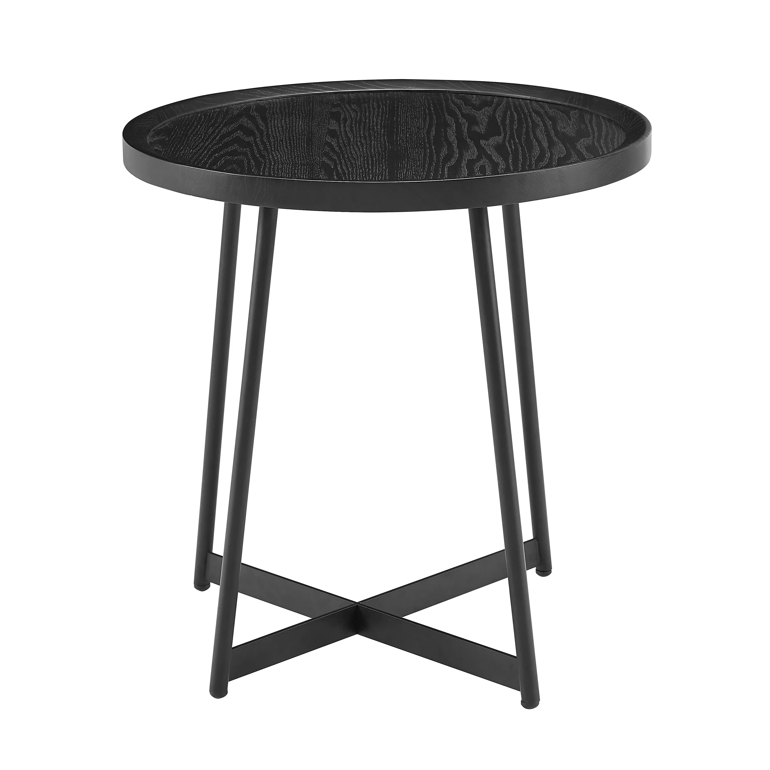 Niklaus 22" Round Side Table in Black Ash Wood and Black Base