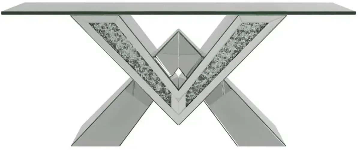 Taffeta V-shaped Coffee Table with Glass Top Silver