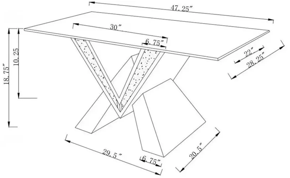 Taffeta V-shaped Coffee Table with Glass Top Silver