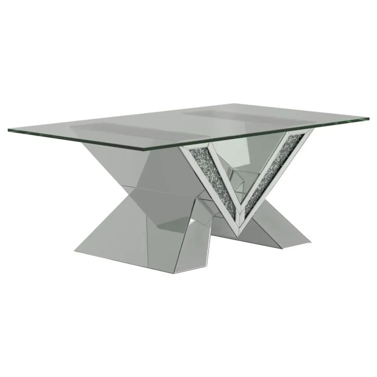 Taffeta V-shaped Coffee Table with Glass Top Silver