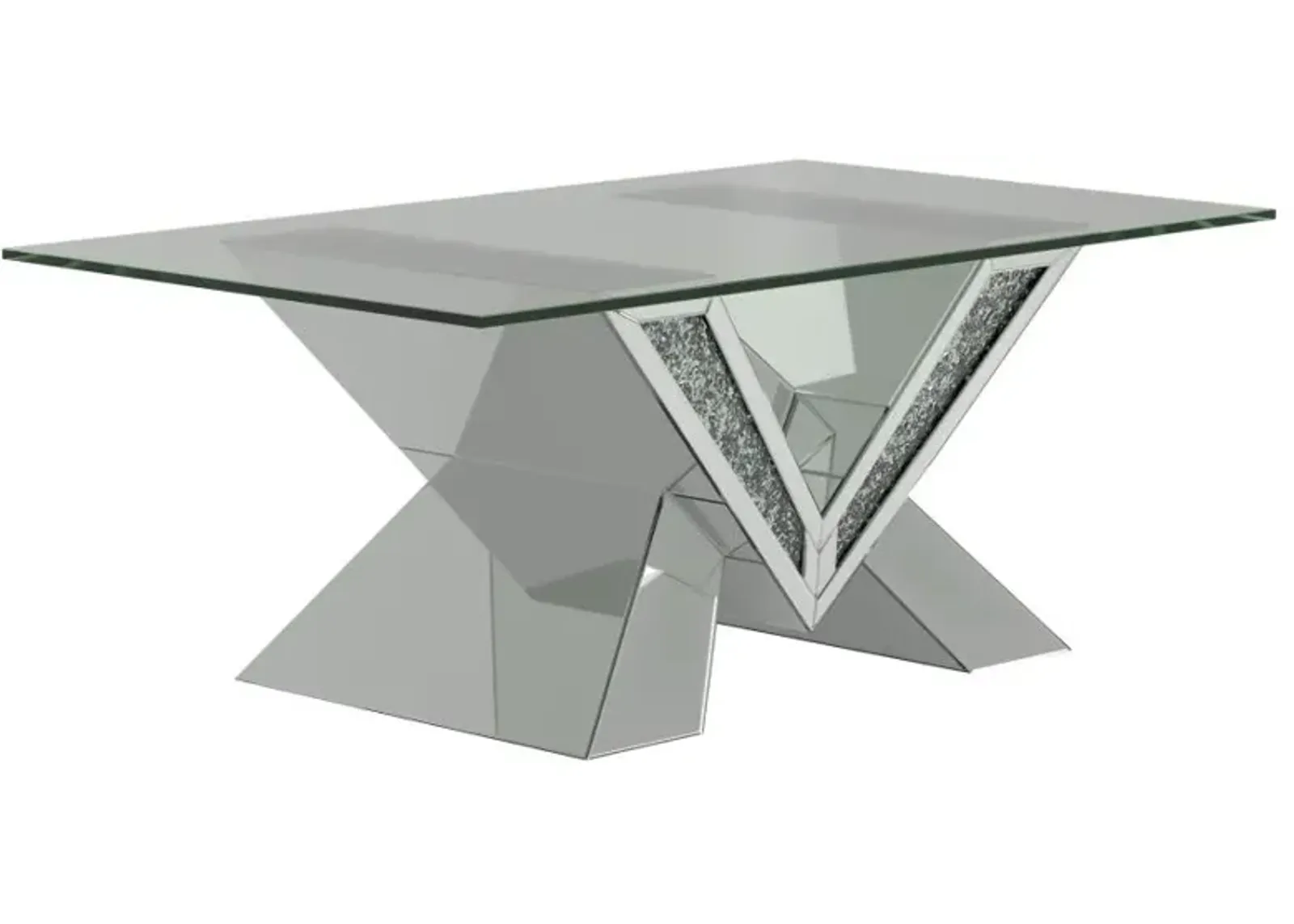 Taffeta V-shaped Coffee Table with Glass Top Silver