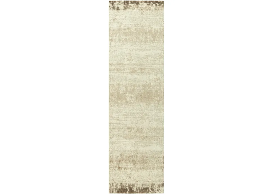 Artistry Beige Abstract NZ Wool/Tencel Blend 2'6" x 10' Runner Rug