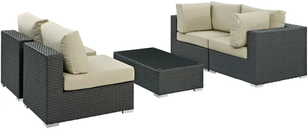 Sojourn 5 Piece Outdoor Patio Sunbrella® Sectional Set