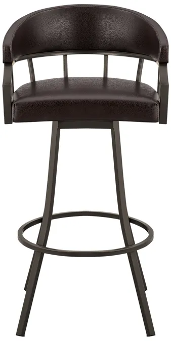 Palmdale 26" Swivel Brown Faux Leather and Java Brown Metal Bar Stool