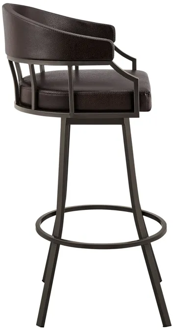 Palmdale 26" Swivel Brown Faux Leather and Java Brown Metal Bar Stool