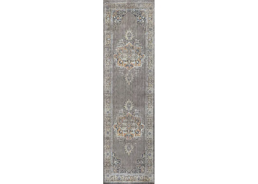 Gossamer Gray Medallion Distress 100% New Zealand Wool 2'6" x 10' Runner Rug