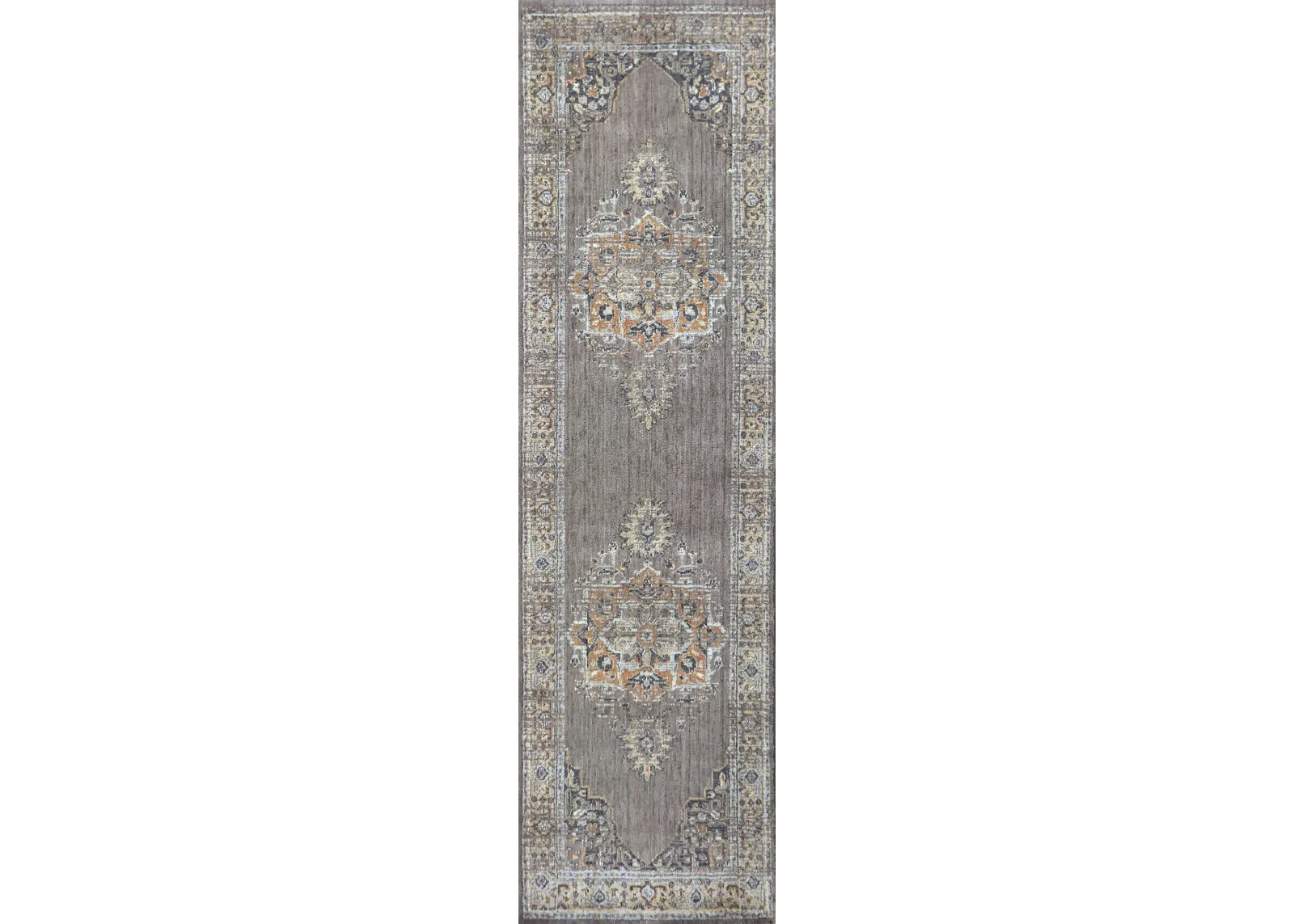 Gossamer Gray Medallion Distress 100% New Zealand Wool 2'6" x 10' Runner Rug