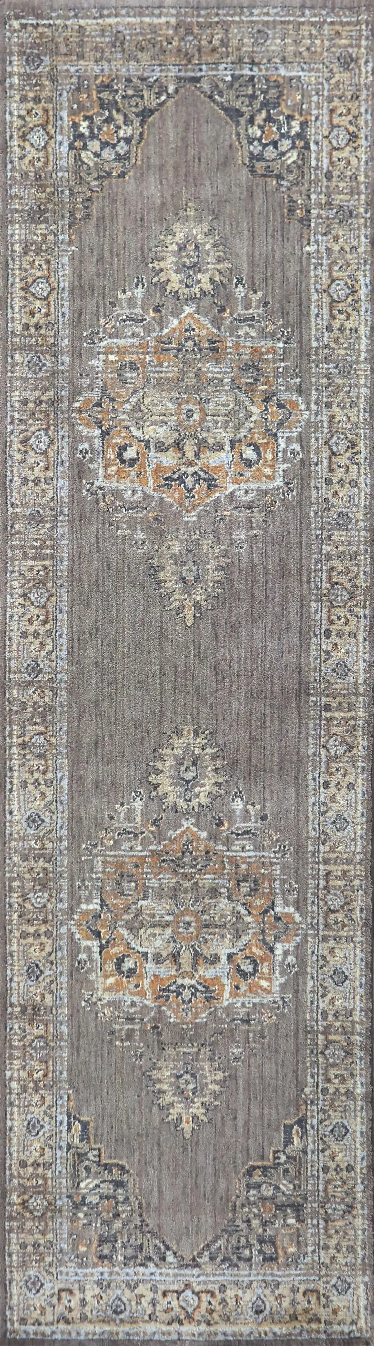 Gossamer Gray Medallion Distress 100% New Zealand Wool 2'6" x 10' Runner Rug