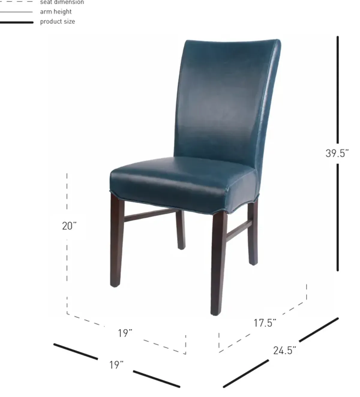 Milton Bonded Leather Dining Side Chair Wenge Legs, Vintage Blue (Set of 2)