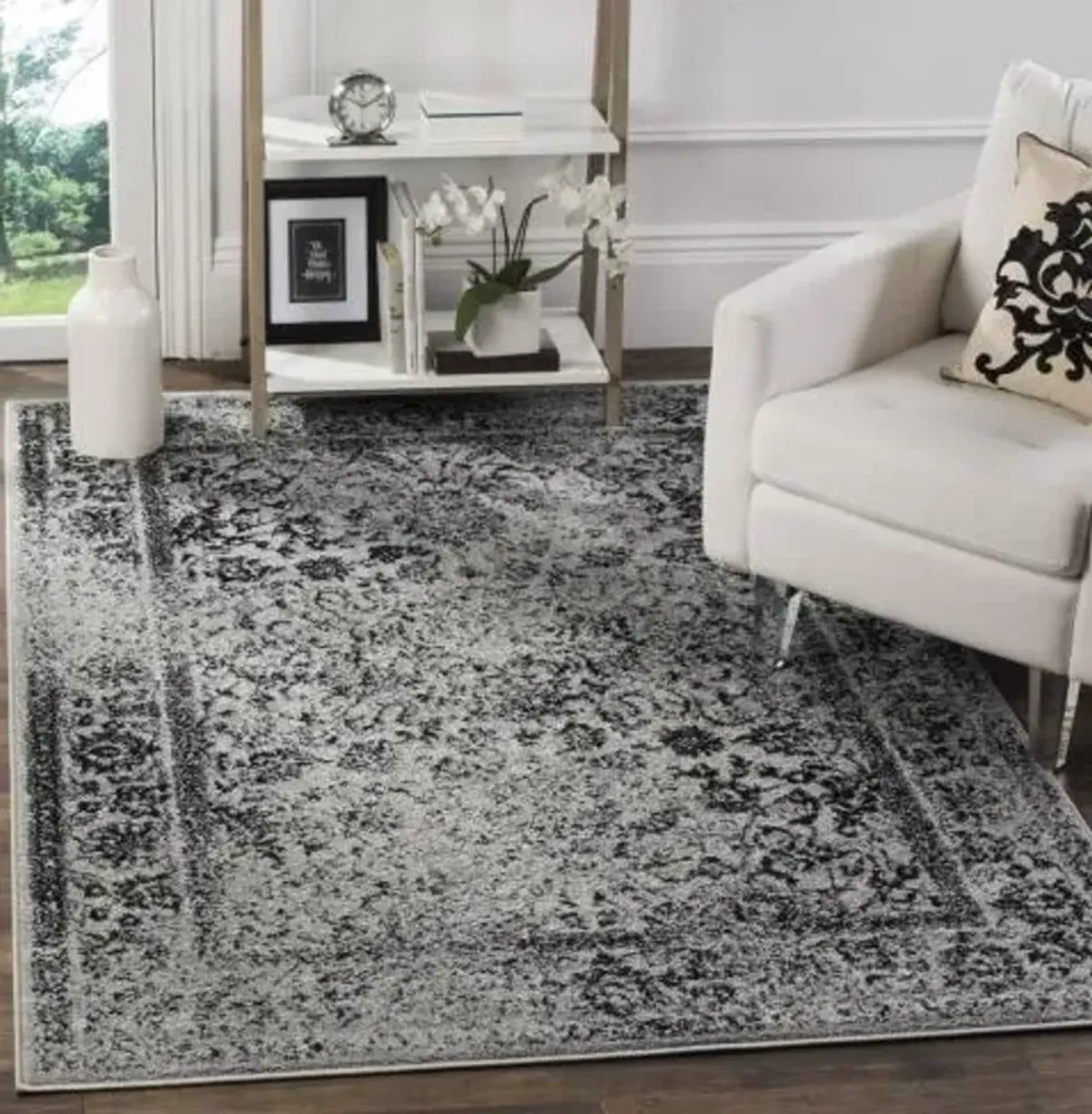 Adirondack Contemporary Grey / Black 2'-1" X 8' Powerloomed Rug