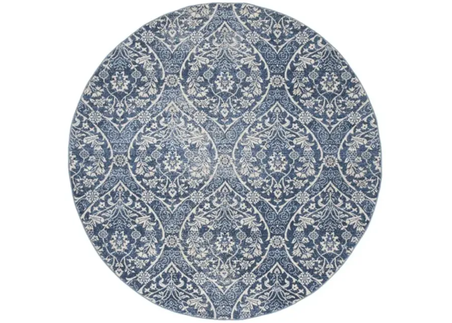 Brentwood 860 Navy / Light Grey 6'-7" X 6'-7" Round Round Powerloomed Rug