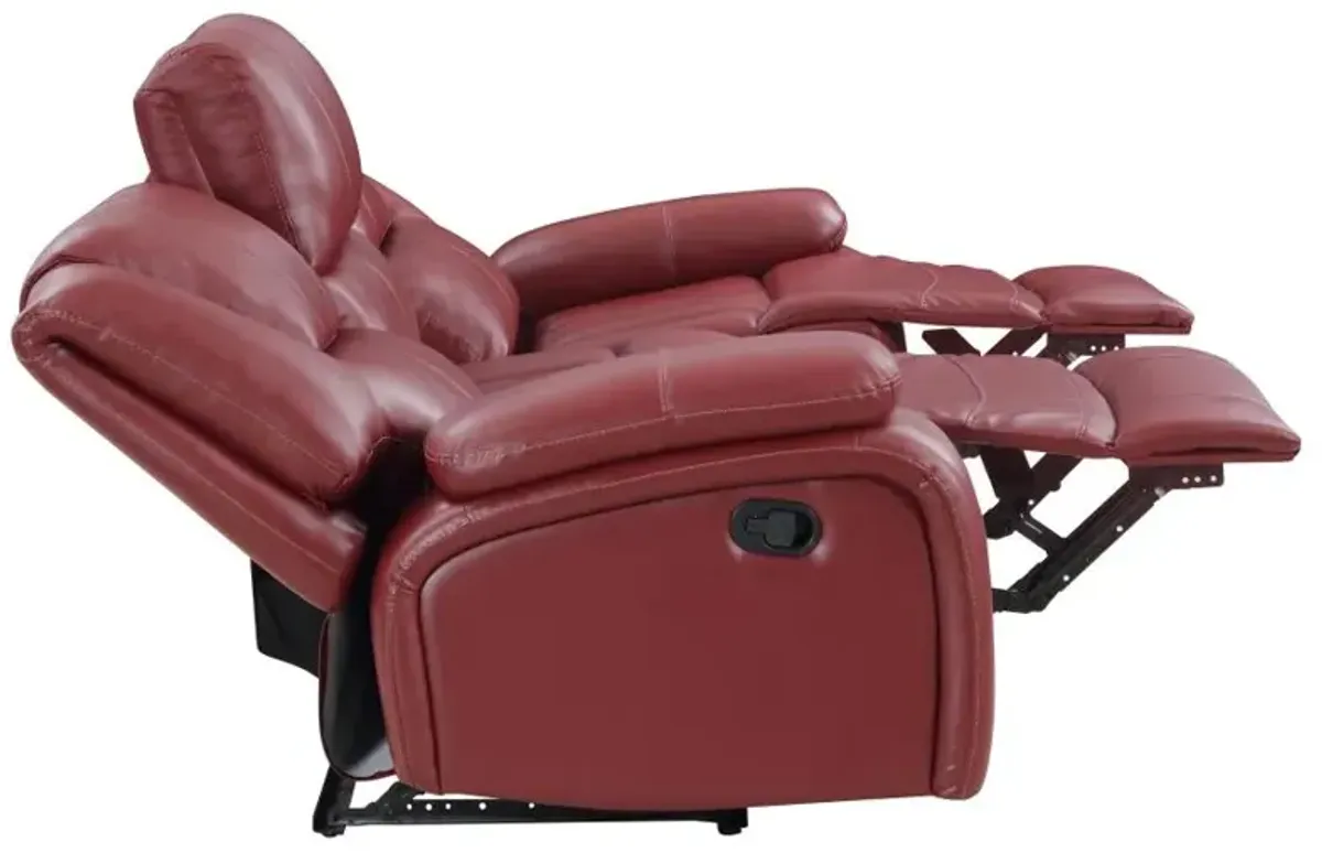 Camila Upholstered Motion Reclining Sofa Red Faux Leather