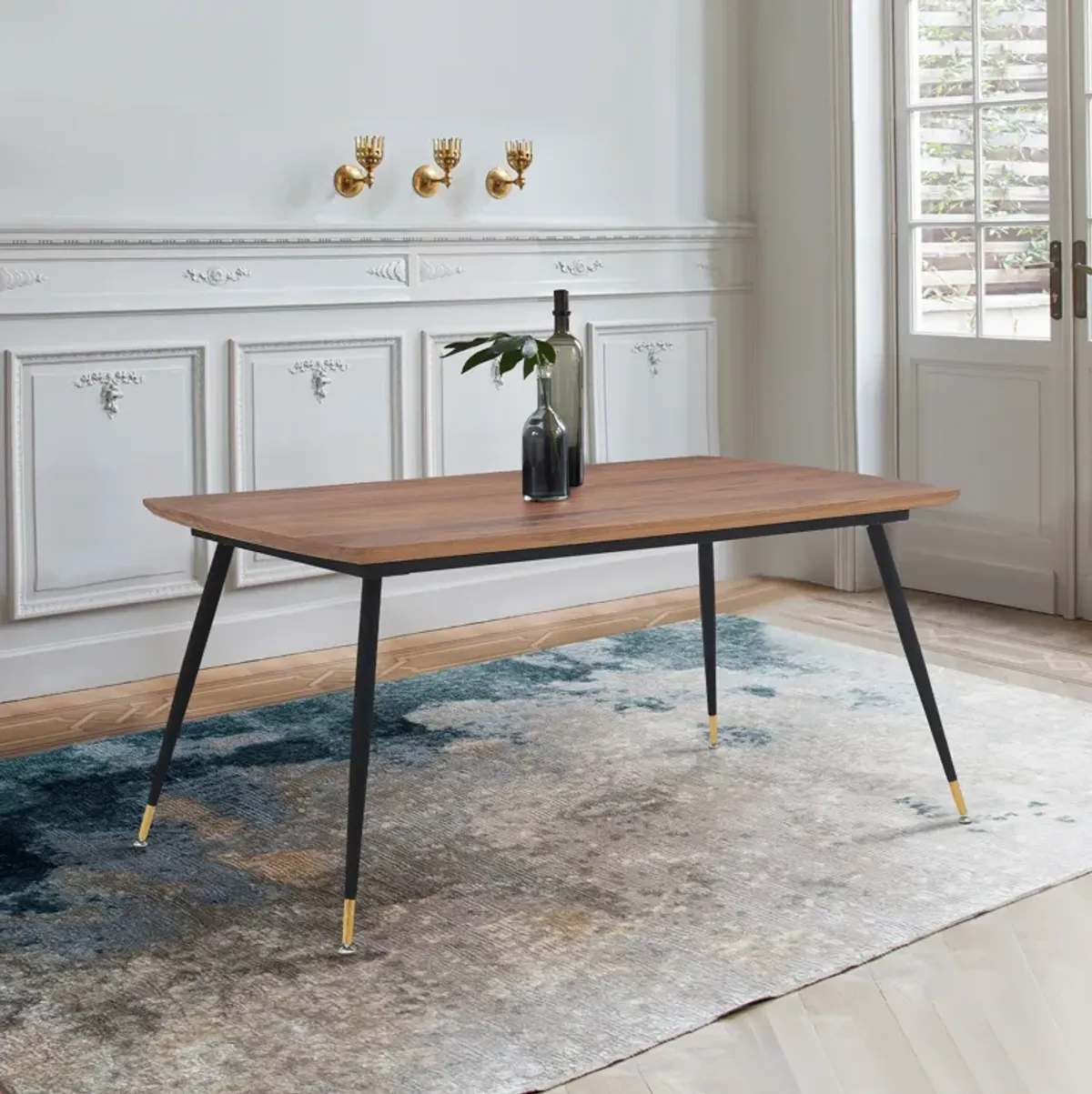 Messina Modern Walnut and Metal Dining Room Table