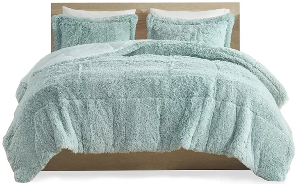 Intelligent Design Malea Aqua Shaggy Long Fur Comforter Mini Set