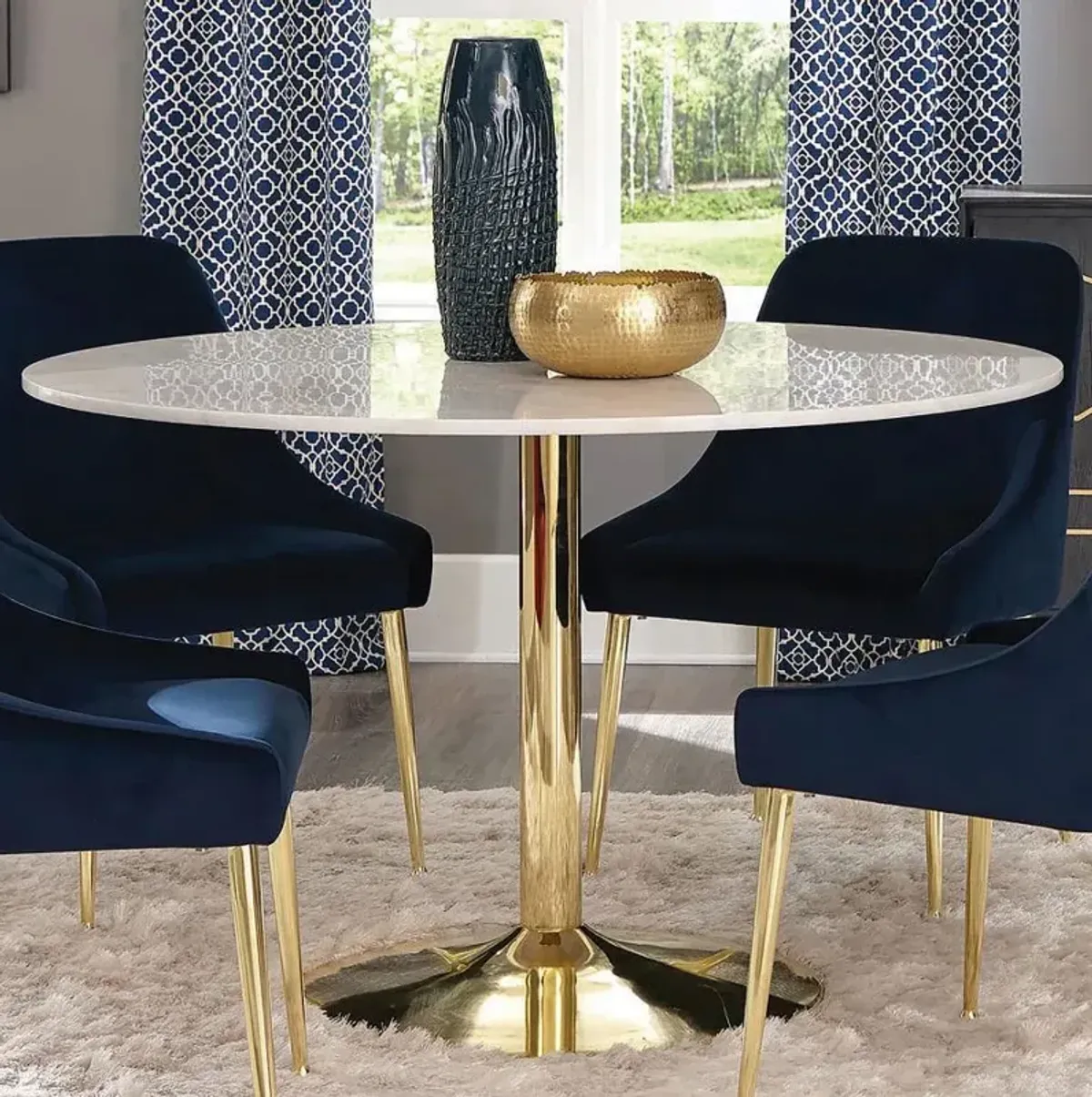 Kella Round Marble Top Dining Table White and Gold