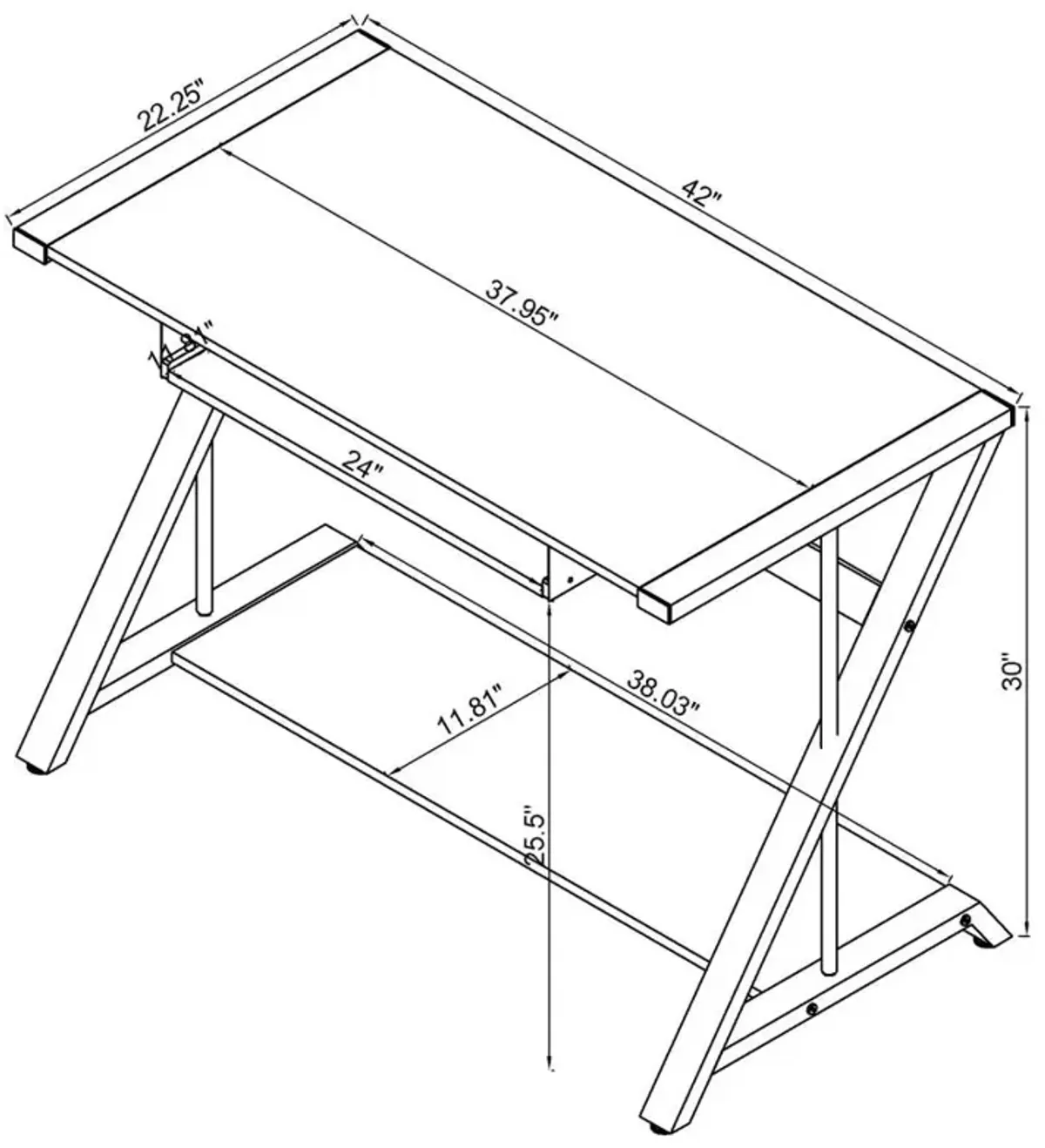 Mallet Computer Desk with Bottom Shelf Black