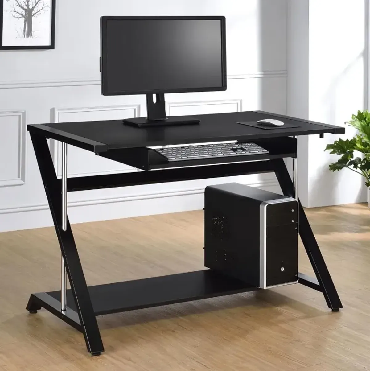 Mallet Computer Desk with Bottom Shelf Black