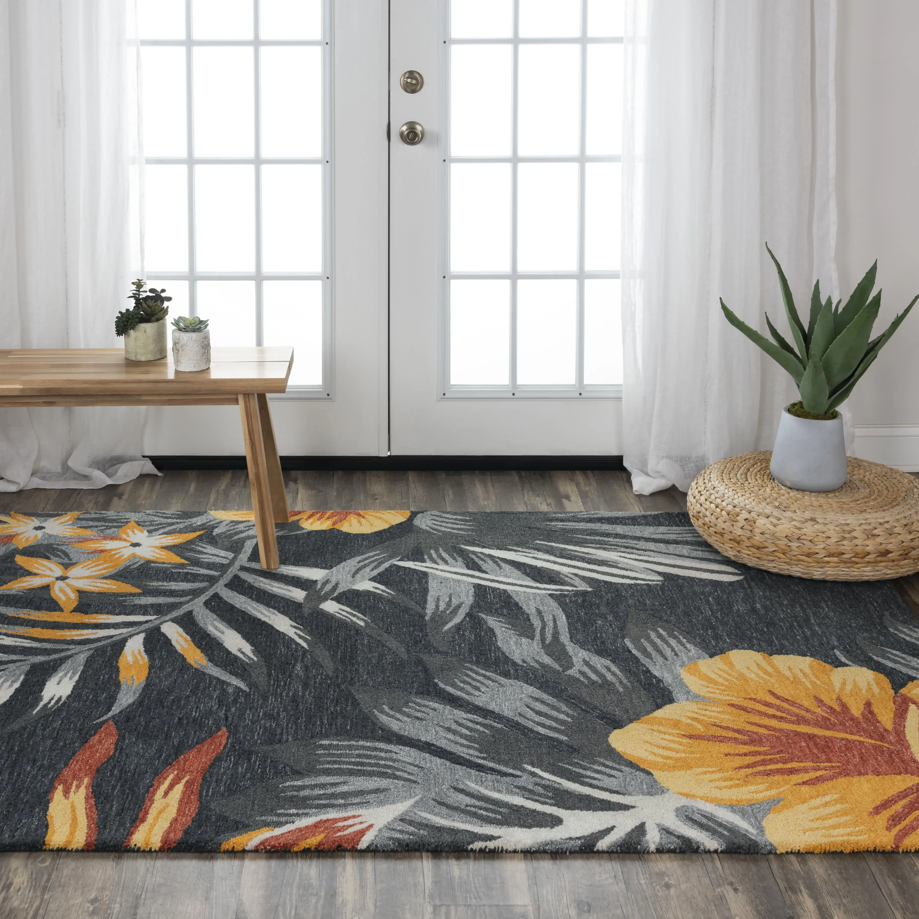 Miramar Charcoal Coastal  Recycled Polyester 5' x 7'6" Rectangle Rug