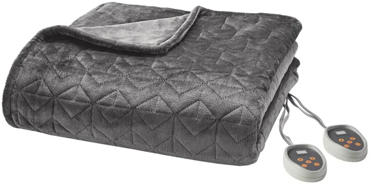 Beautyrest Quilted Plush Grey Heated Blanket