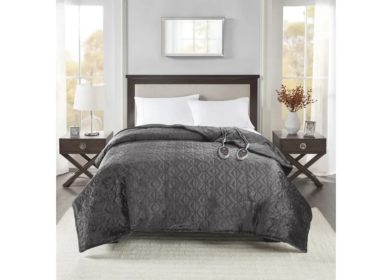 Beautyrest Quilted Plush Grey Heated Blanket