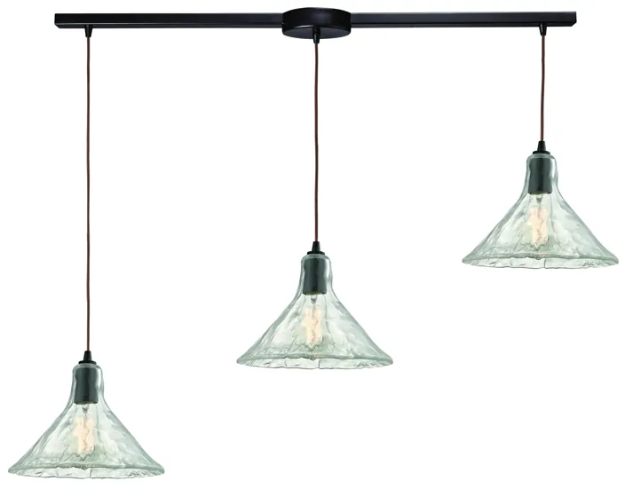 Hand Formed Glass 36" Wide 3-Light Mini Pendant - Oil Rubbed Bronze