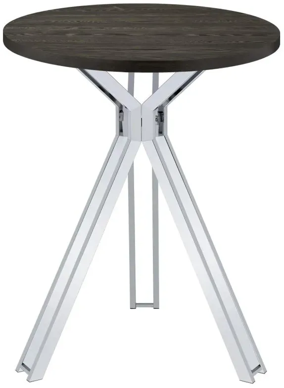 Edgerton Round Wood Top Bar Table Dark Oak and Chrome