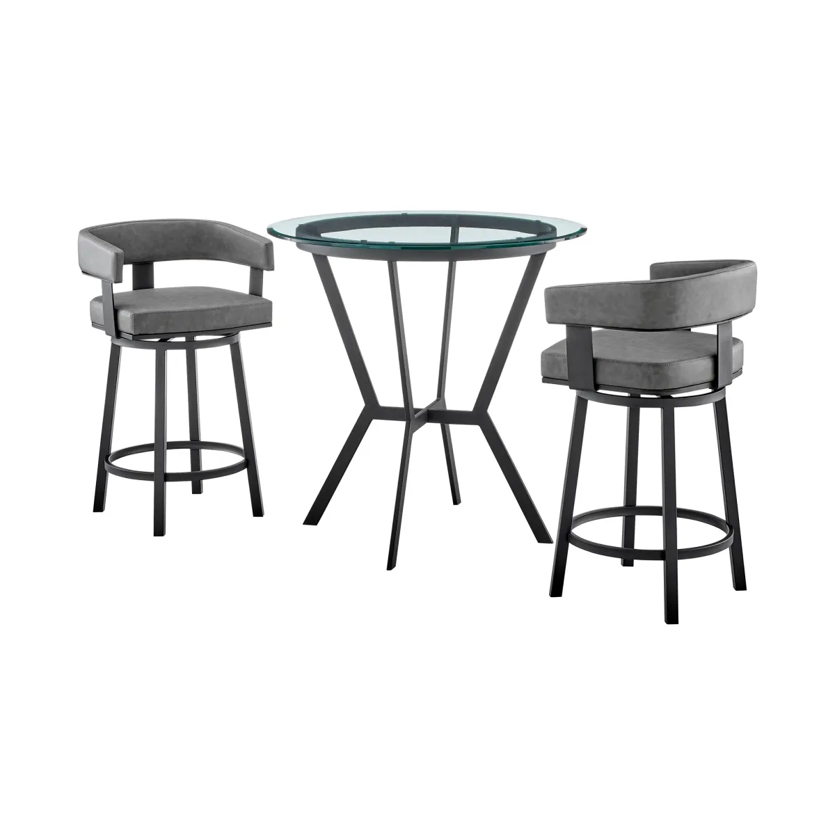 Naomi and Lorin 3-Piece Counter Height Dining Set in Black Metal and Grey Faux Leather