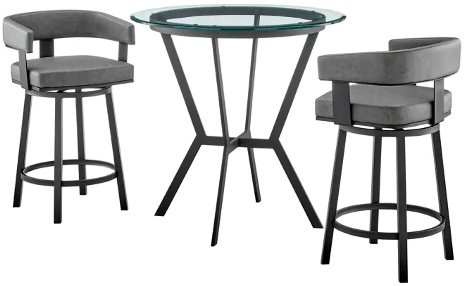 Naomi and Lorin 3-Piece Counter Height Dining Set in Black Metal and Grey Faux Leather