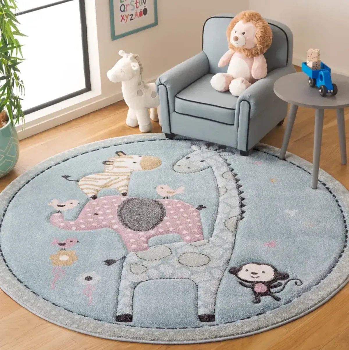 CAROUSEL KIDS 120 BLUE 4' x 4' Round Round Rug