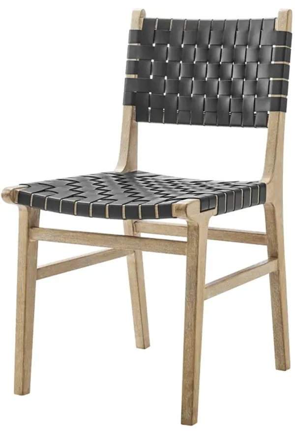 Marco Faux Leather Dining Side Chair Drift Wood Frame, Black - Set of 2