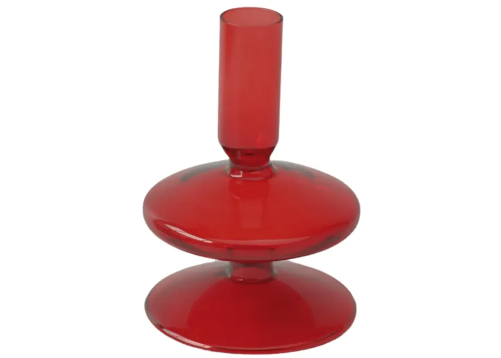 5" Vintage Glass Taper Candle Holder, Red