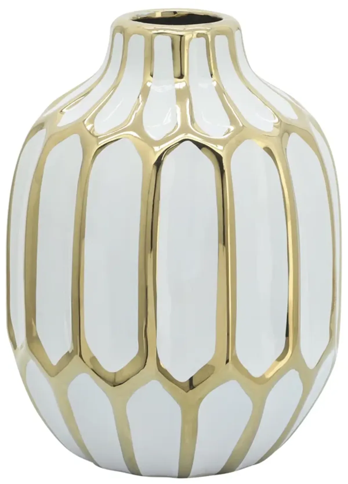 Ceramic Vase 8", White/gold