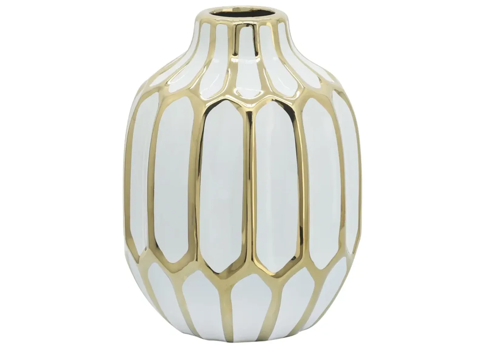 Ceramic Vase 8", White/gold