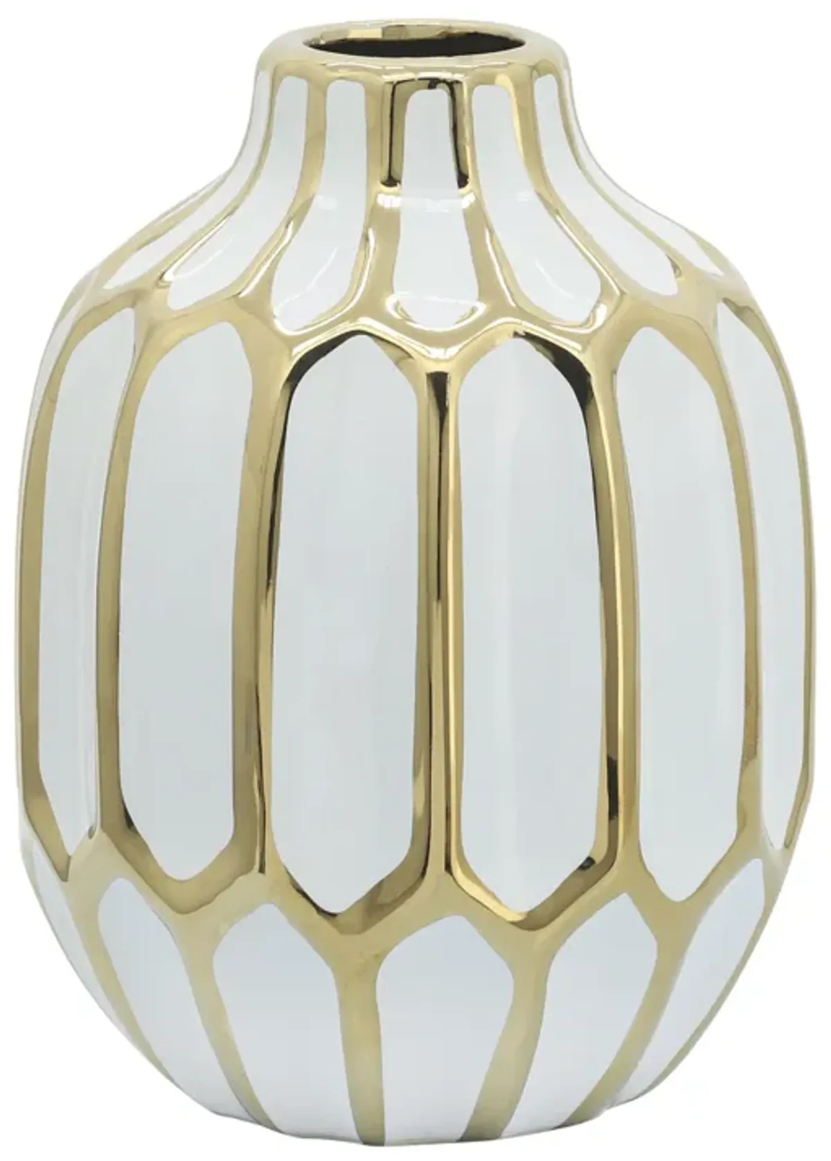 Ceramic Vase 8", White/gold