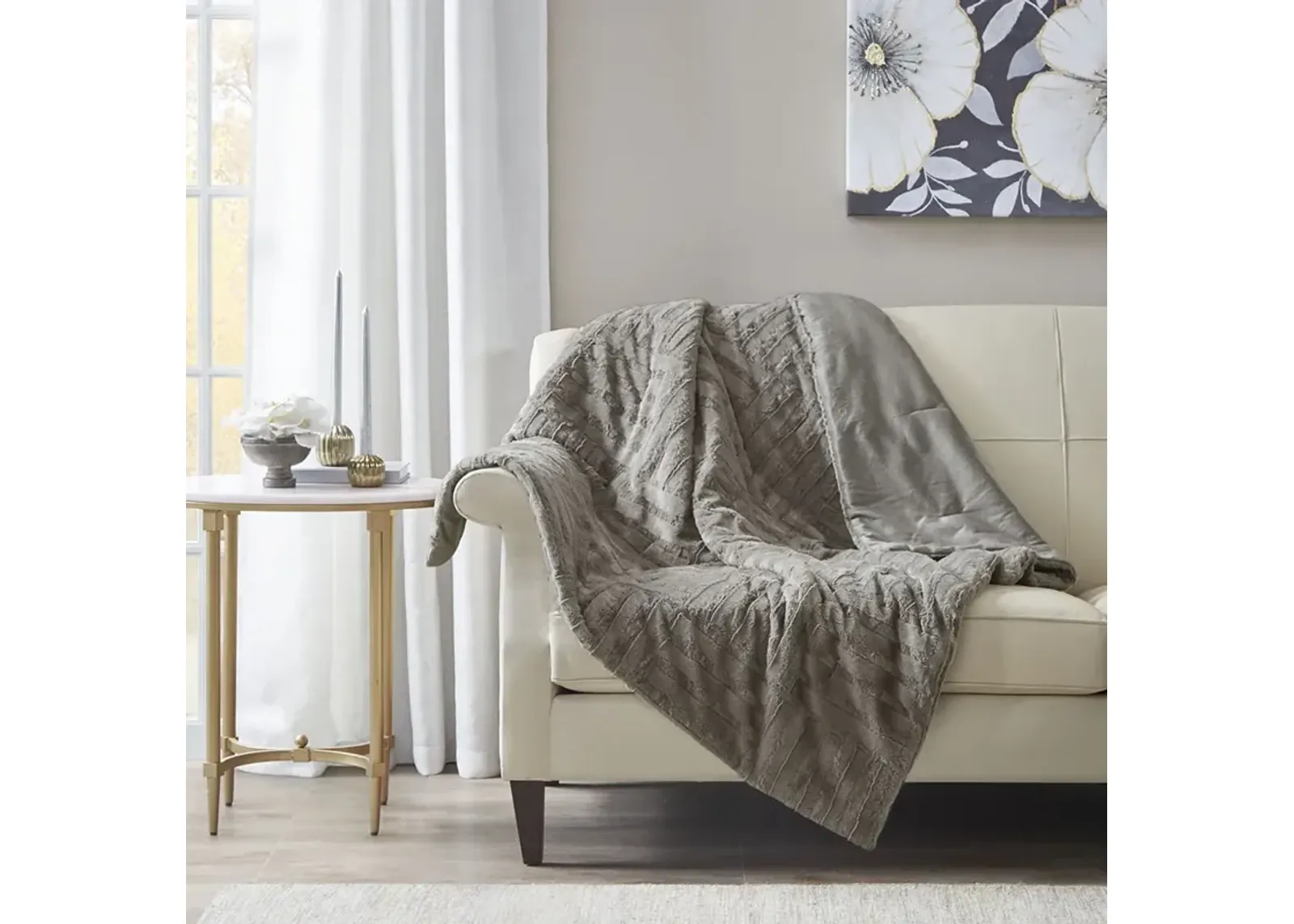 Madison Park Arctic Grey Ultra Plush Down Alternative Throw