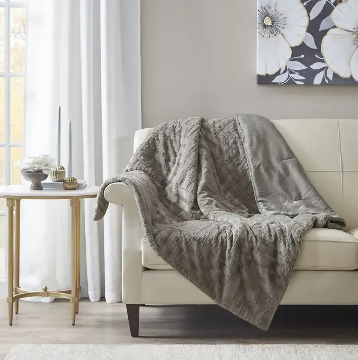 Madison Park Arctic Grey Ultra Plush Down Alternative Throw